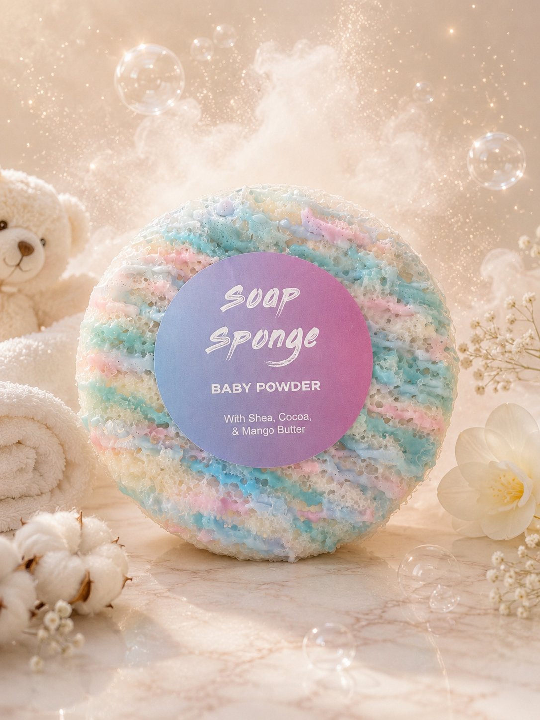 đ§ž Ăponge Savon Exfoliante â Baby Powder