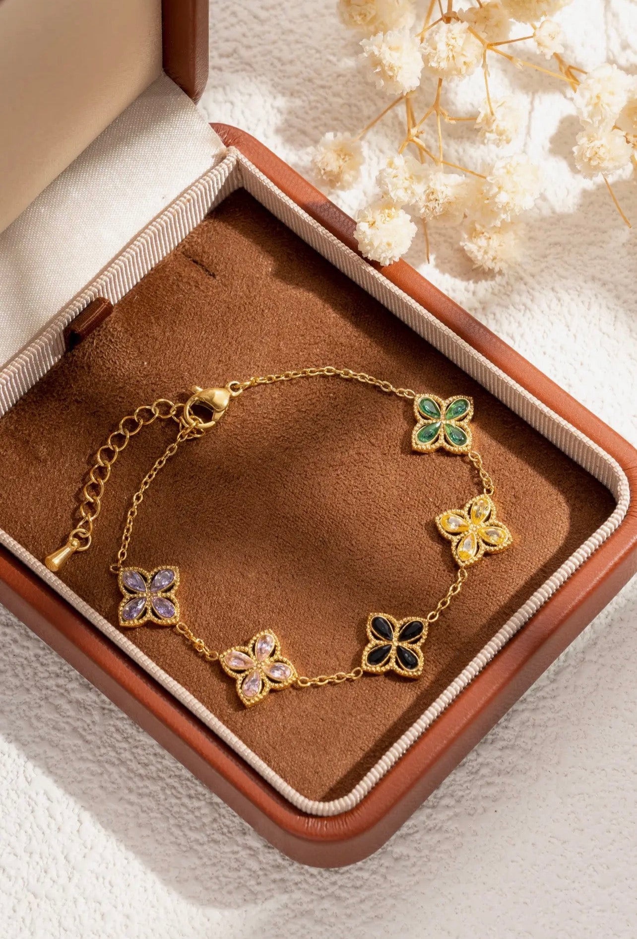 Bracelet fleurs colorées émaillées multicolores acier inoxydable