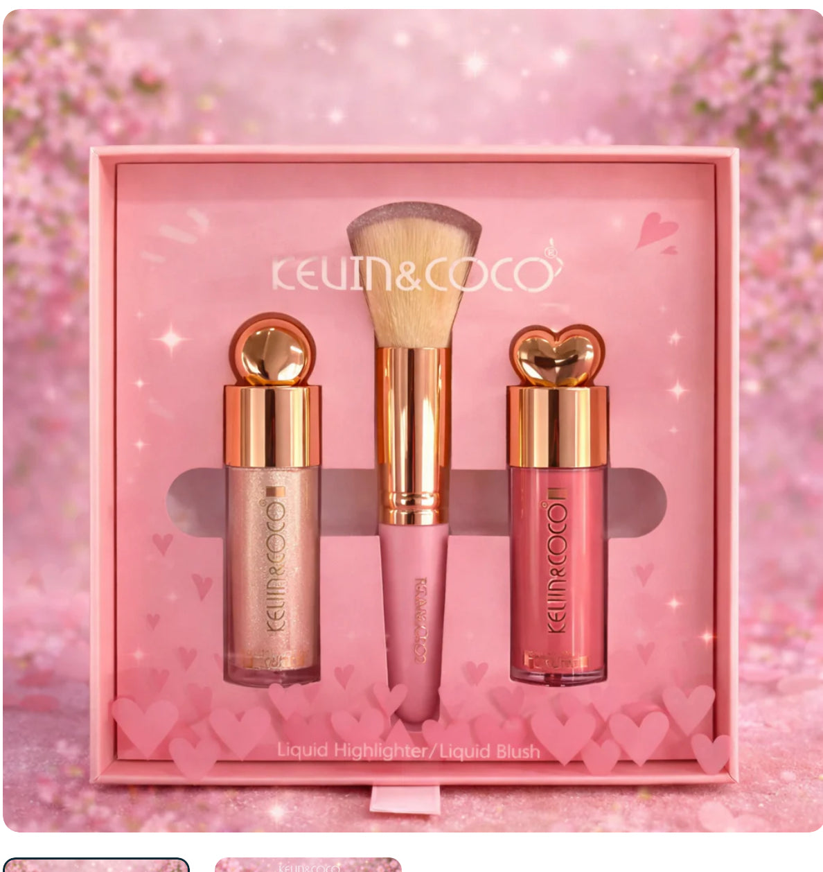 🩷✨ Coffret Makeup Highlighter & Blush Liquide + Pinceau – Kevin & Coco
