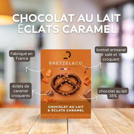 bretzel chocolat au lait - éclats de caramel - 100g