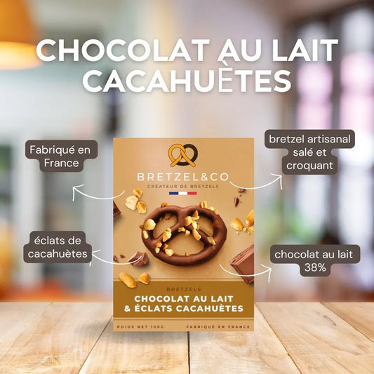 bretzel chocolat au lait - éclats de cacahuètes - 100g