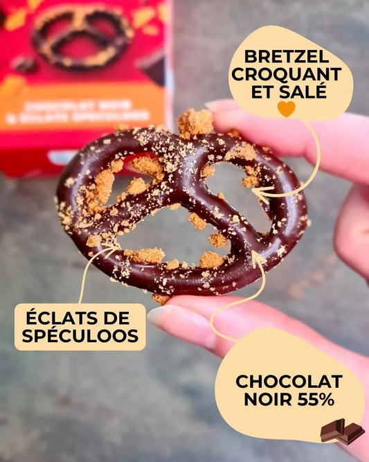 Bretzel chocolat noir - éclats de spéculoos - 100g
