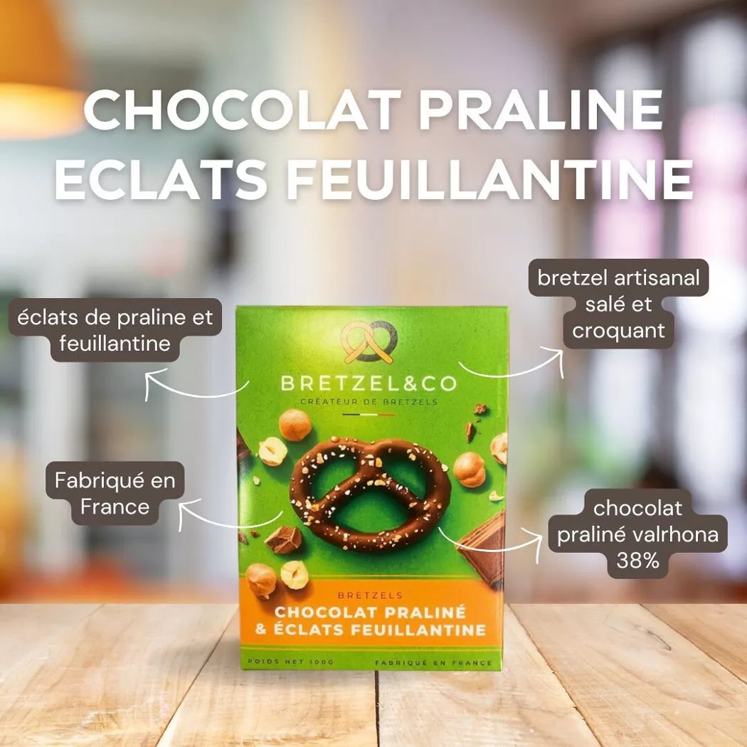 Bretzel chocolat praliné - éclats de feuillantine - 100g