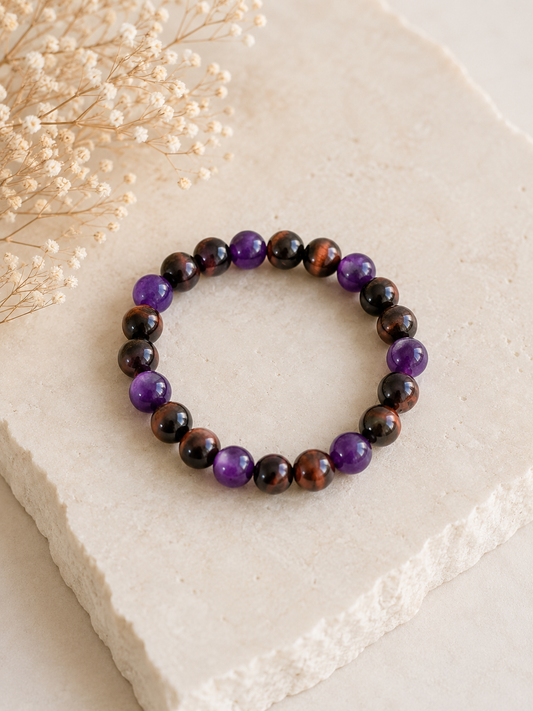 Bracelet Harmonie Protectrice 💜œil de tigre et améthyste