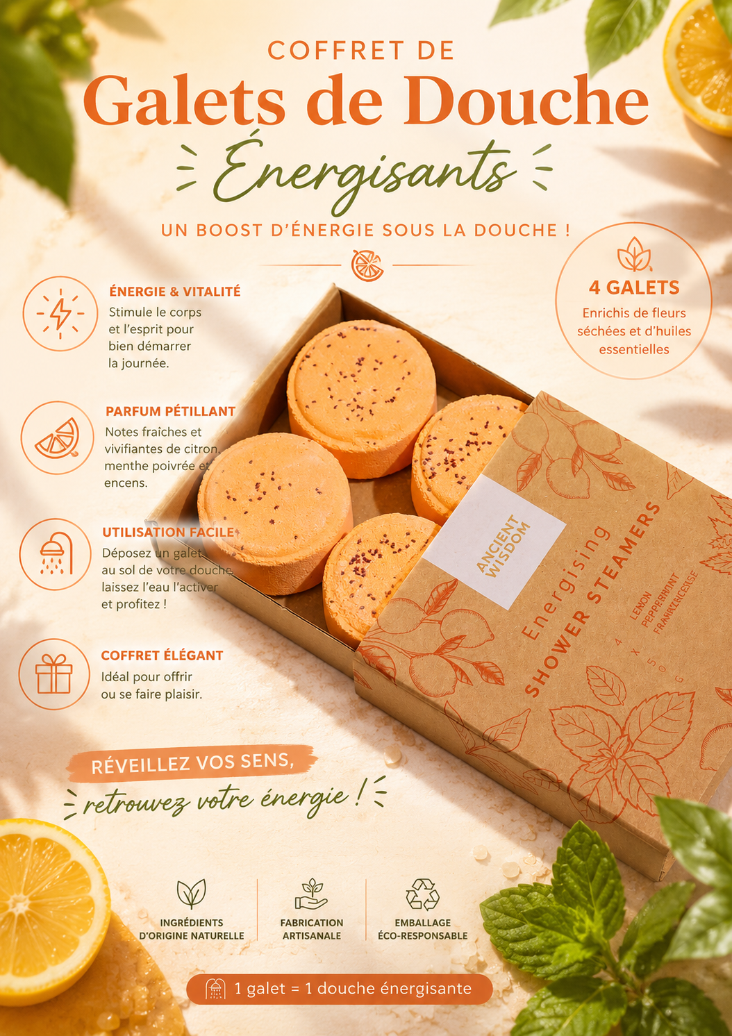 Coffret de Galets de Douche Énergisants