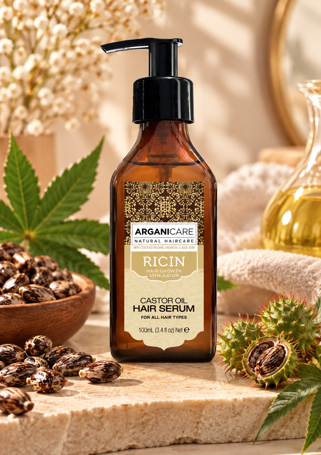 Sérum capillaire à l’huile de Ricin – Arganicare 100 ml