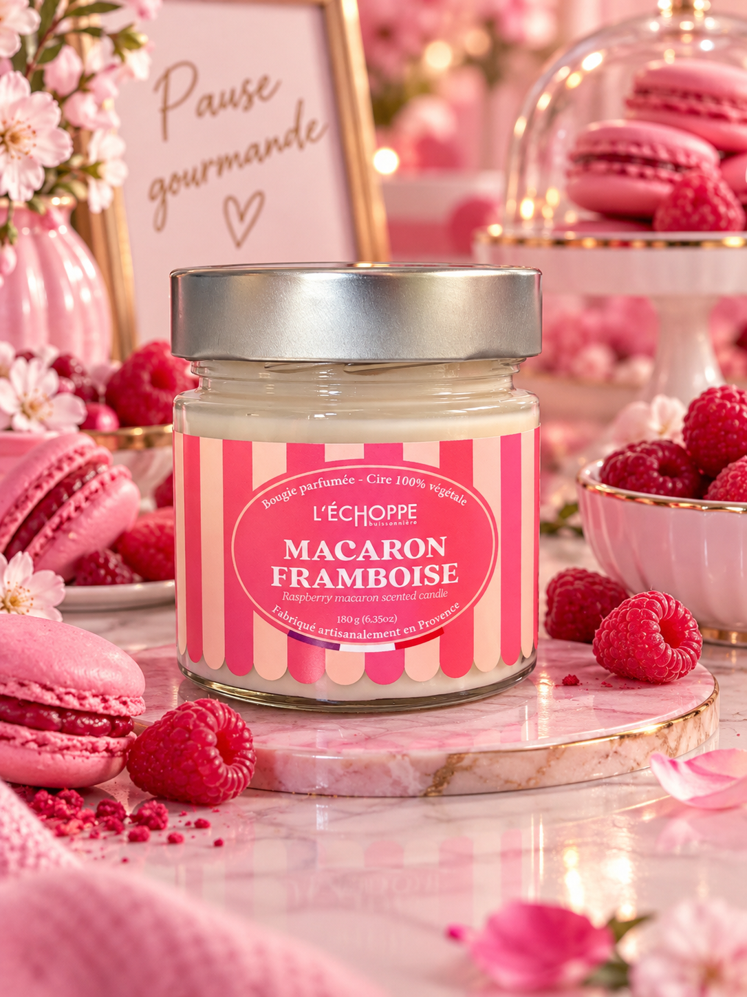 đ©· Bougie parfumĂ©e Macaron Framboise â 180 g