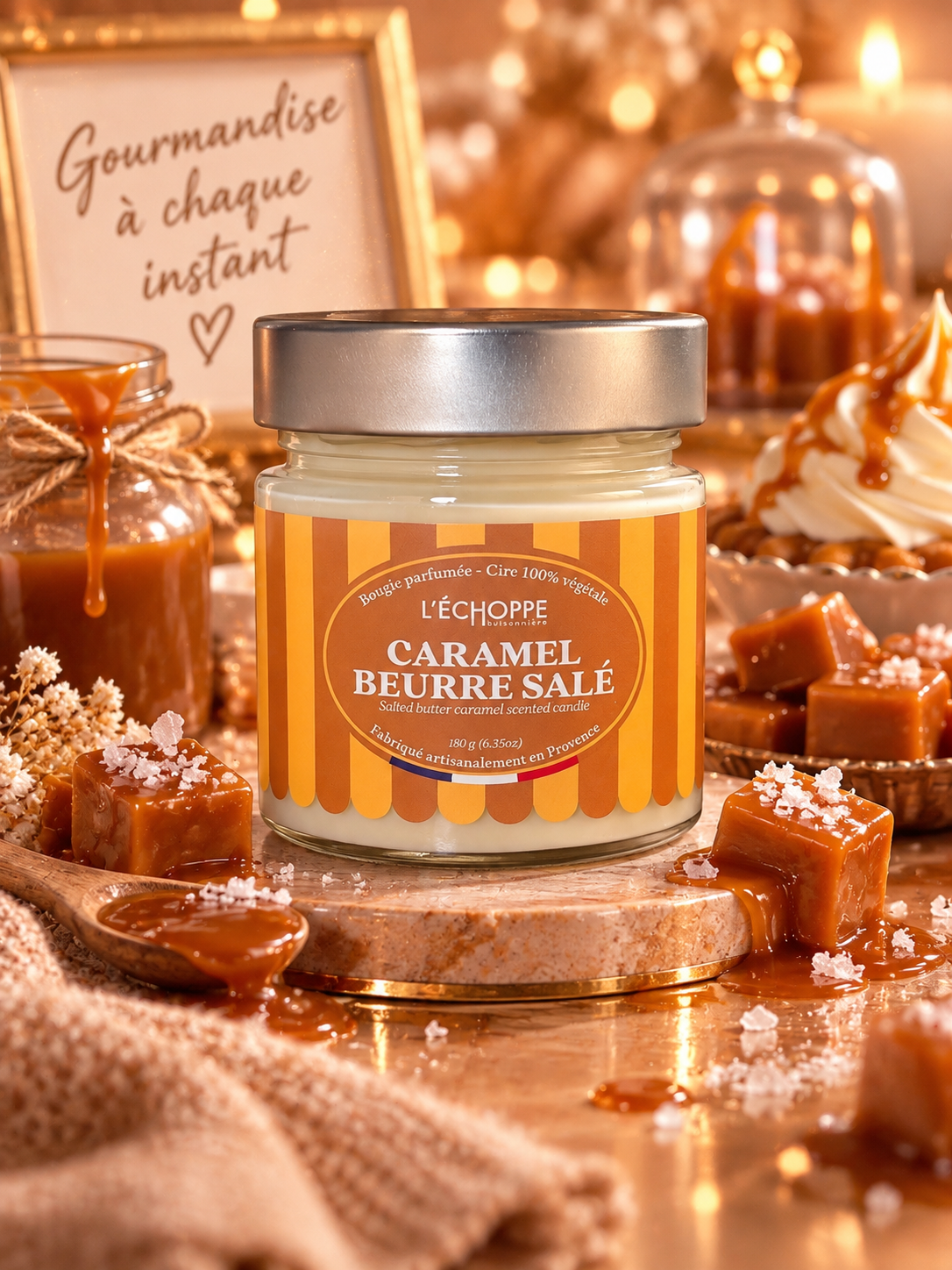 Bougie parfumée Caramel Beurre Salé – 180 g