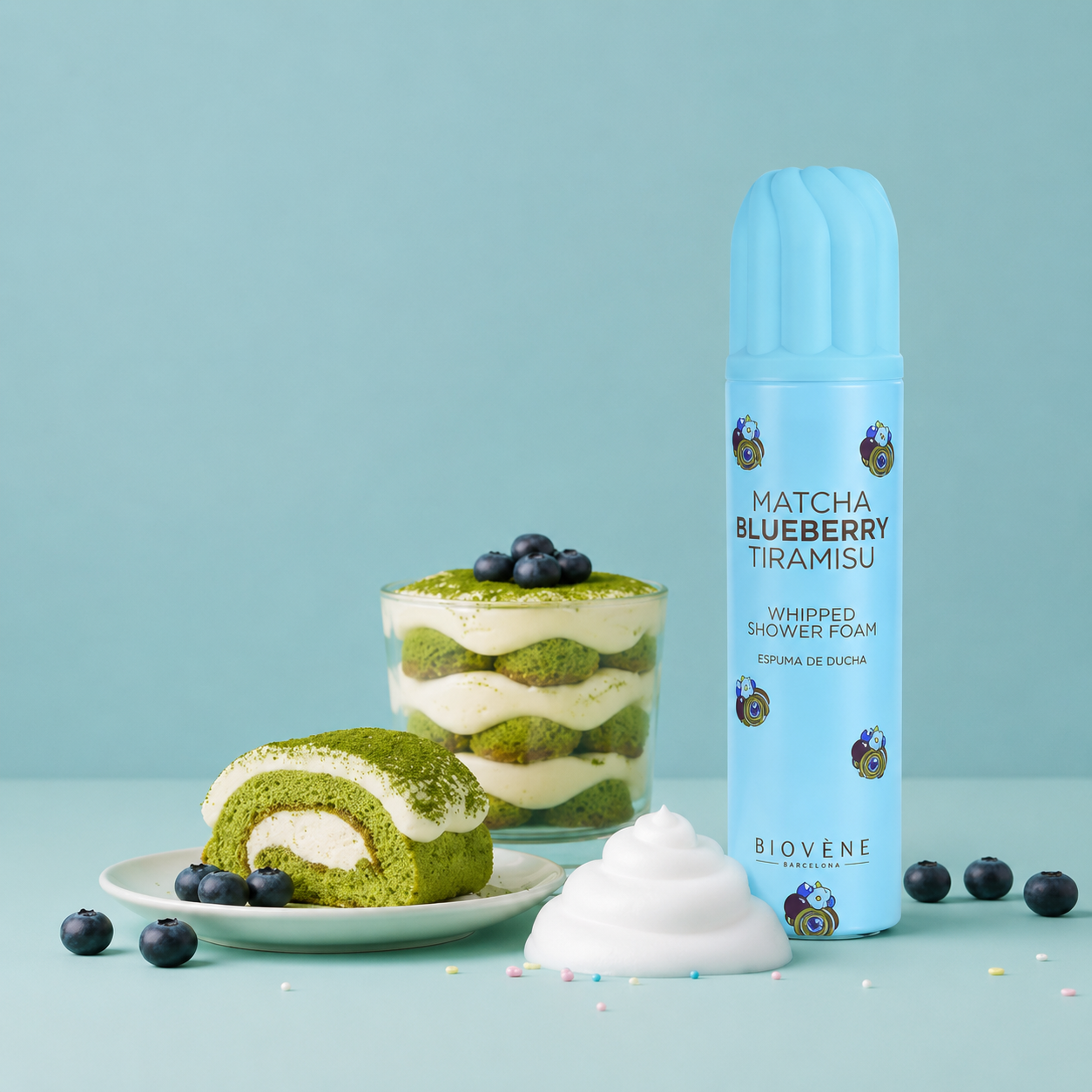 Mousse de Douche Gourmande au Matcha & à la Myrtille