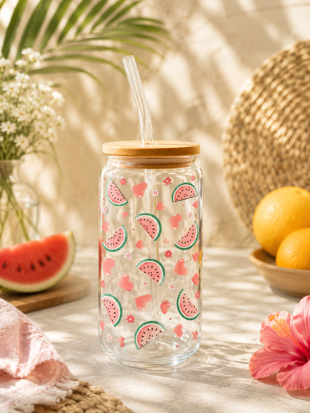 Verre cute Summer pastèque love ( paille courbée
