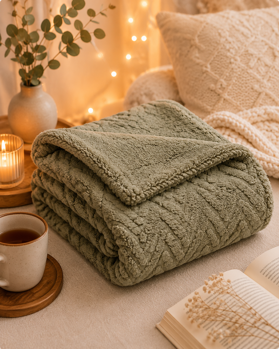 🌿 Plaid Cocooning Vert Sauge – Ultra Doux et chaud