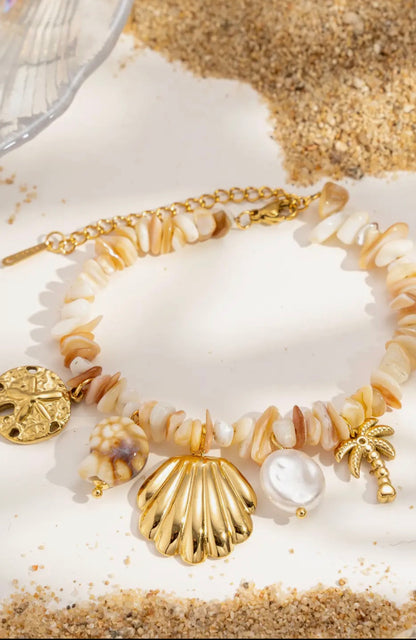 Bracelet, perles, coquillages, naturel