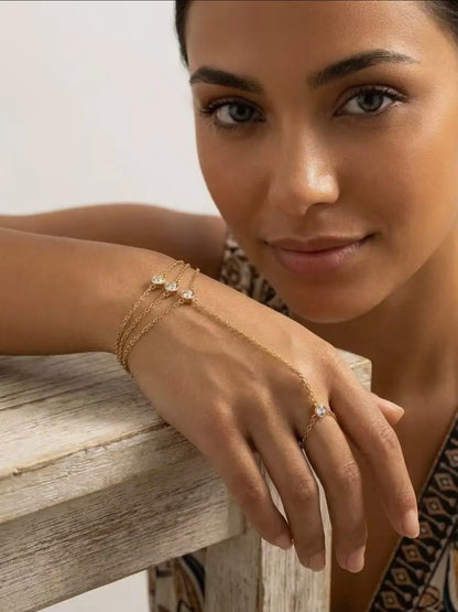 Bracelet main pierres rondes doré acier inoxydable élégant