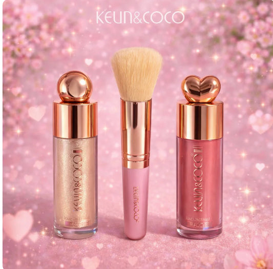 🩷✨ Coffret Makeup Highlighter & Blush Liquide + Pinceau – Kevin & Coco