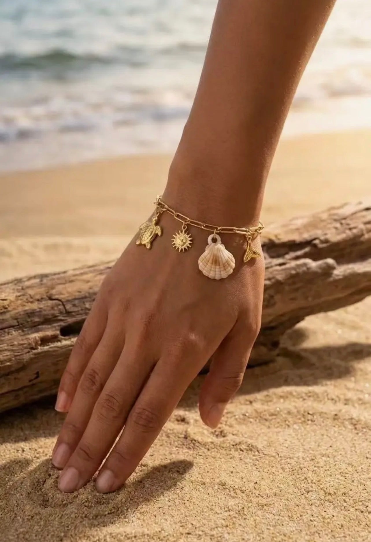 Bracelet breloques mer acier inoxydable coquillage tortue