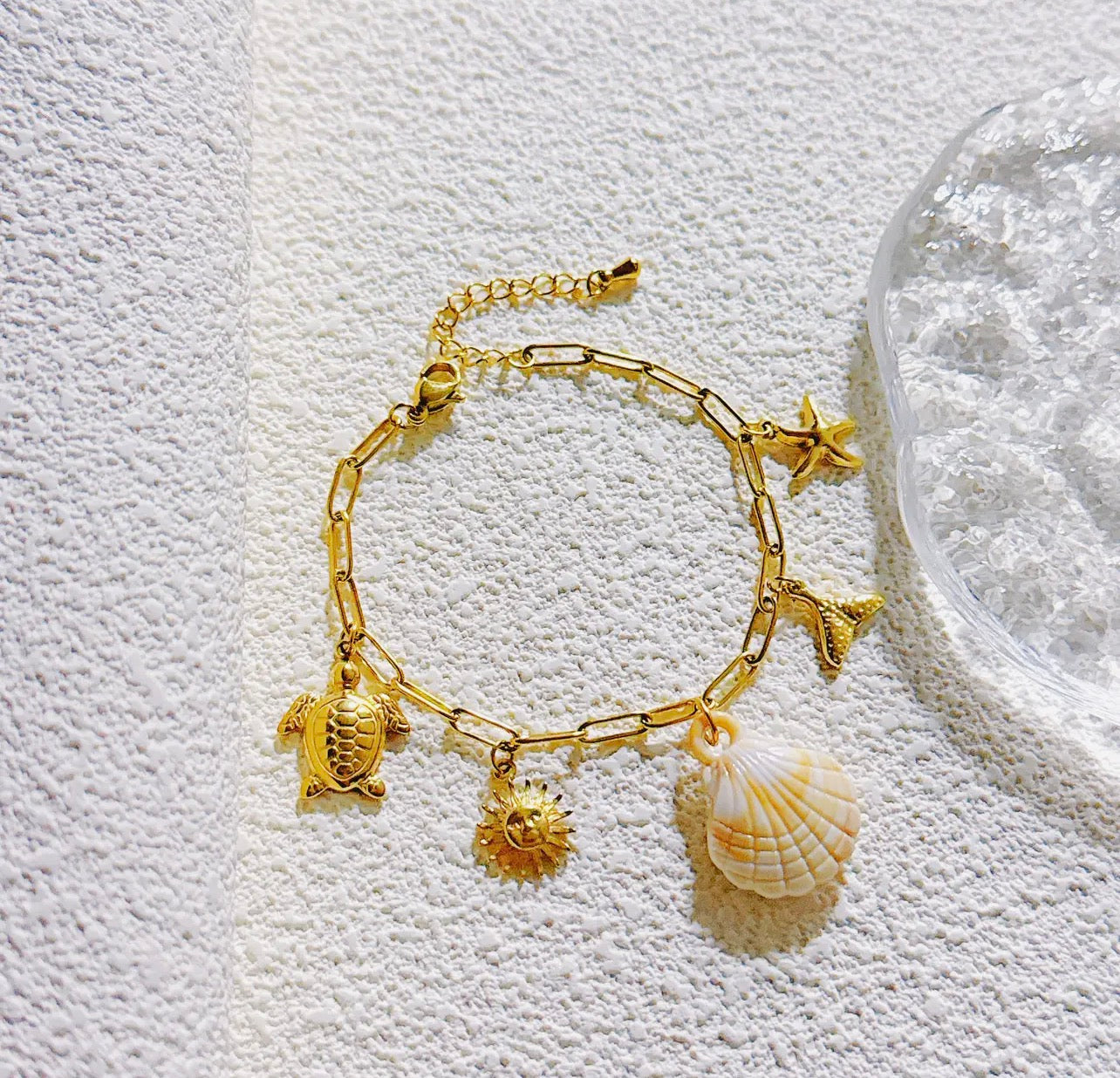 Bracelet breloques mer acier inoxydable coquillage tortue