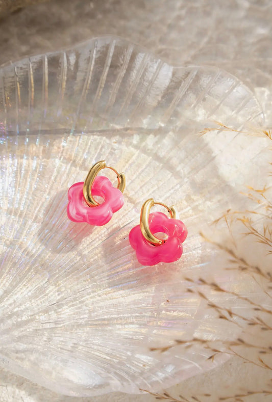 Boucles d’oreilles Amélia fleurs rose bonbon