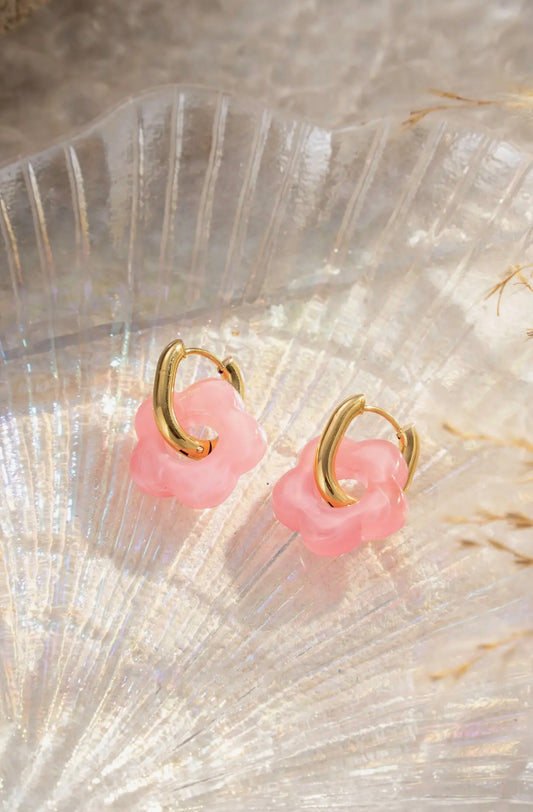 Boucles d’oreilles Amélia fleurs  rose