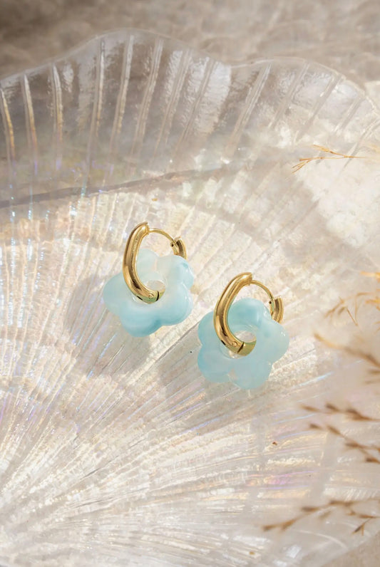 Boucles d’oreilles Amélia fleurs bleu océan