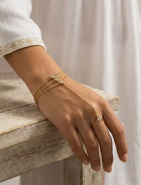 Bracelet main pierres rondes doré acier inoxydable élégant