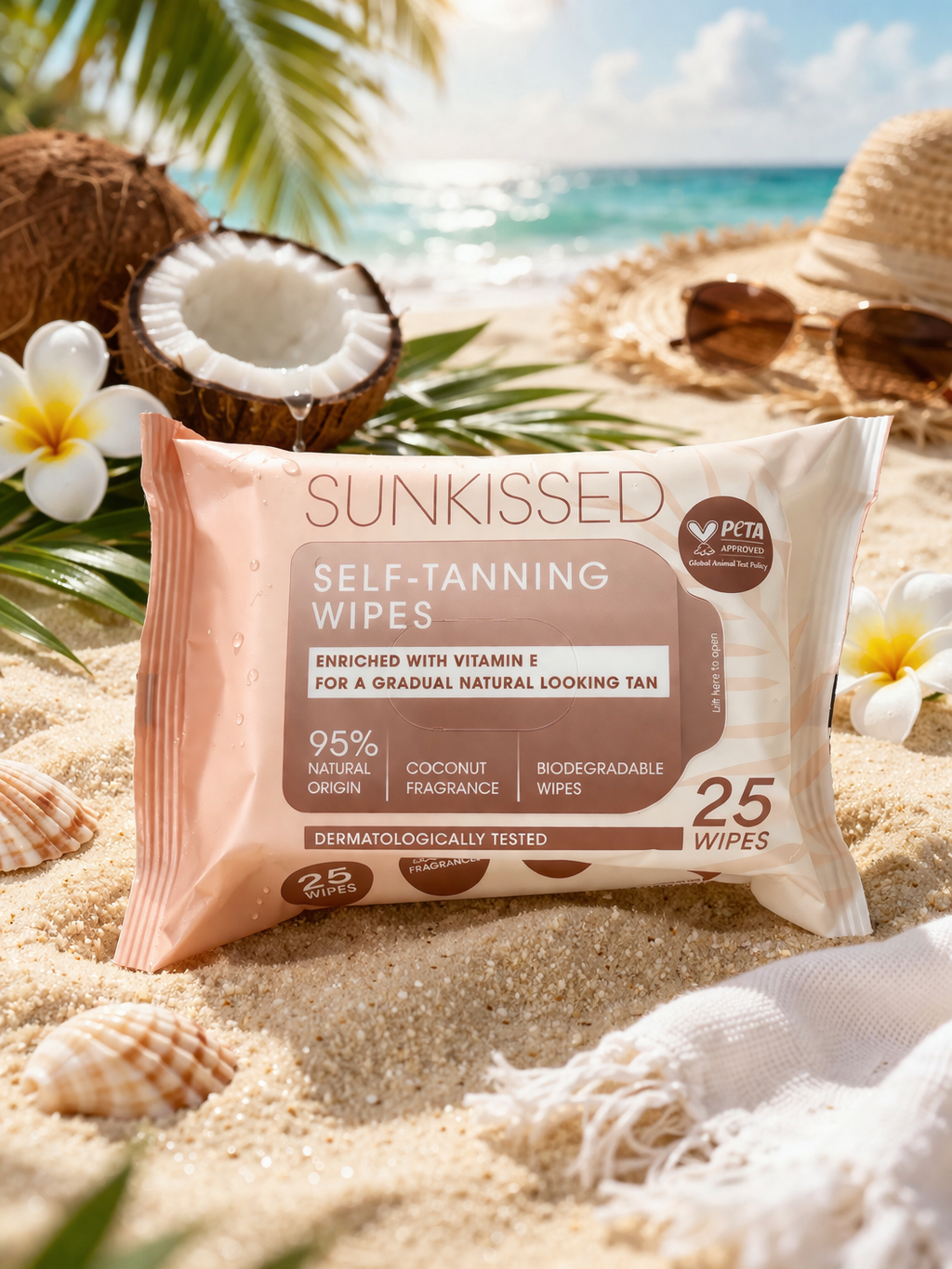 🌞 Lingettes Autobronzantes Sunkissed – Effet Soleil & Parfum Coco