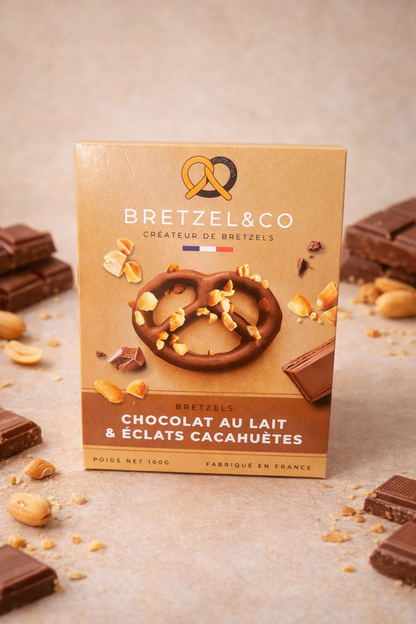 bretzel chocolat au lait - éclats de cacahuètes - 100g
