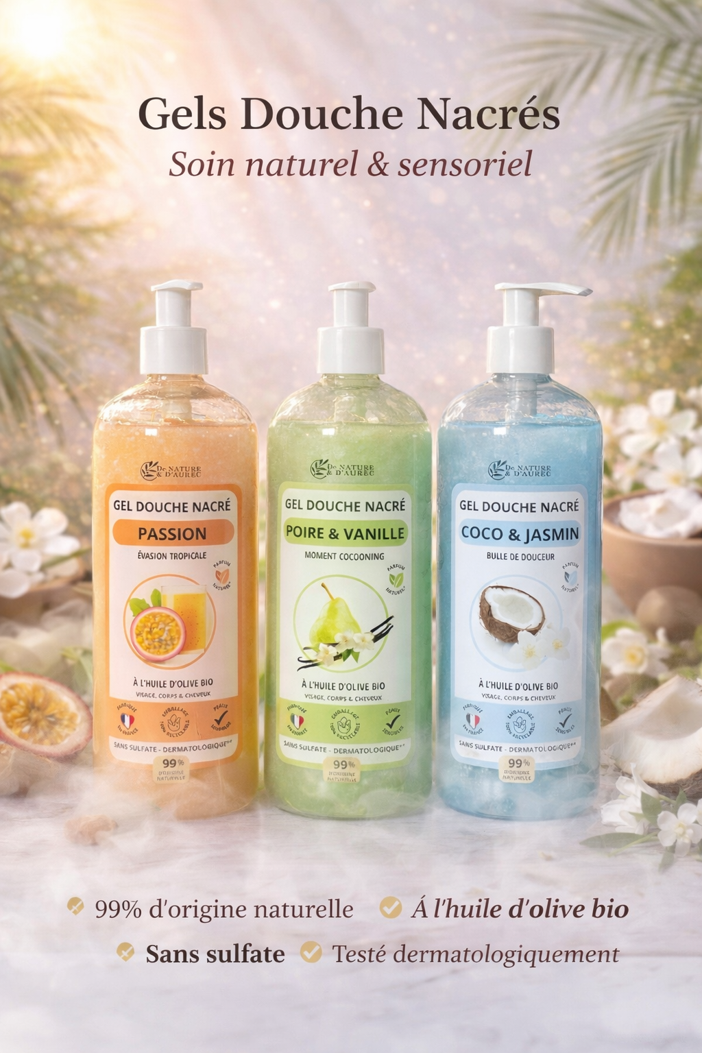 🌿Gels Douche Nacrés bio 750 ml