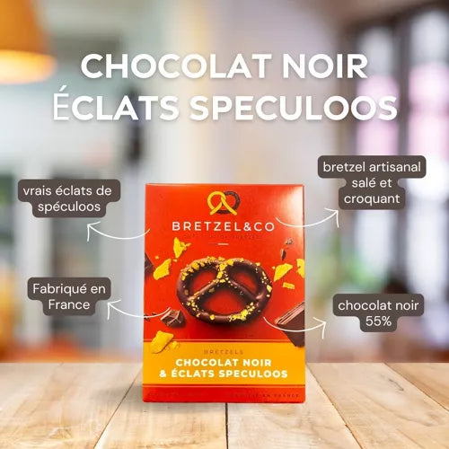 Bretzel chocolat noir - éclats de spéculoos - 100g