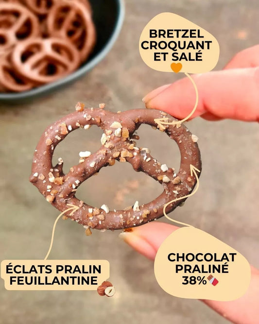 Bretzel chocolat praliné - éclats de feuillantine - 100g