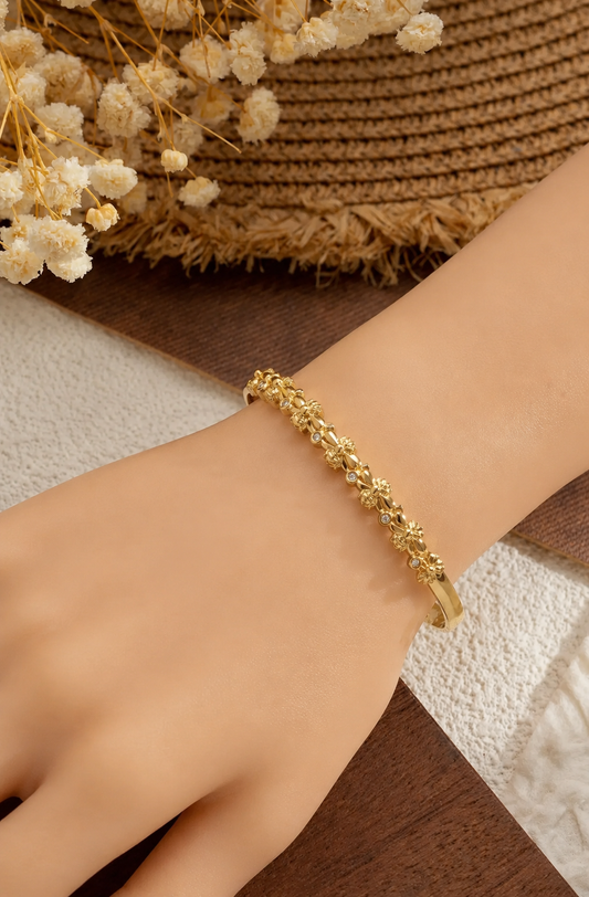 Bracelet jonc fleurs scintillantes