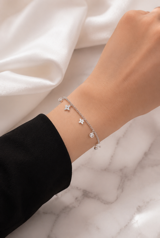 Bracelet fleur étoile argent