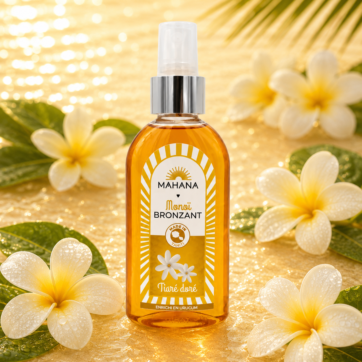 Monoï de Tahiti bronzant tiare doré
