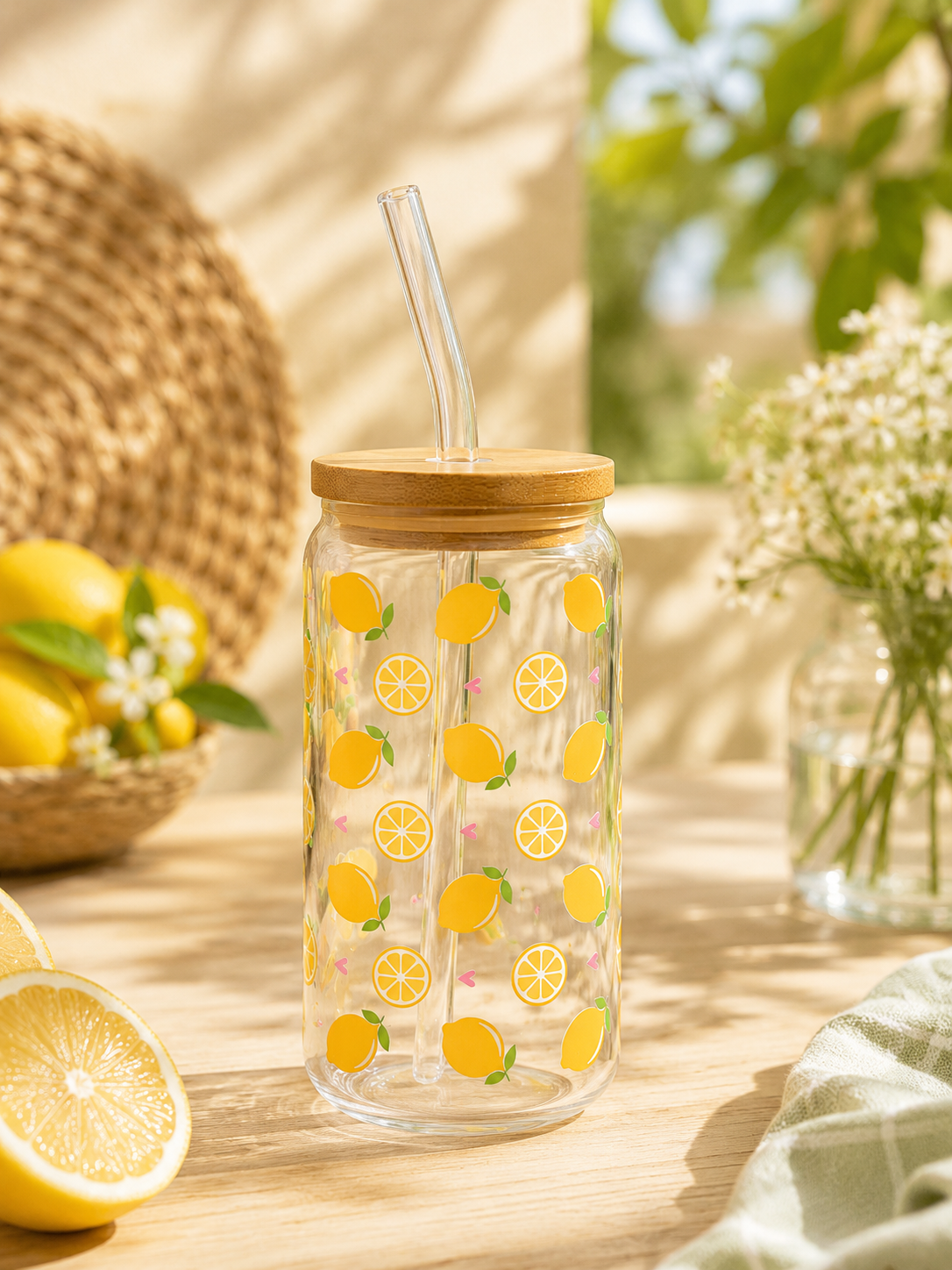 Verre cute citron  paille courbée