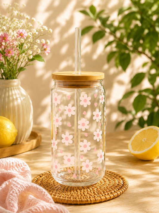 Verre  cute Summer marguerite rose paille courbe