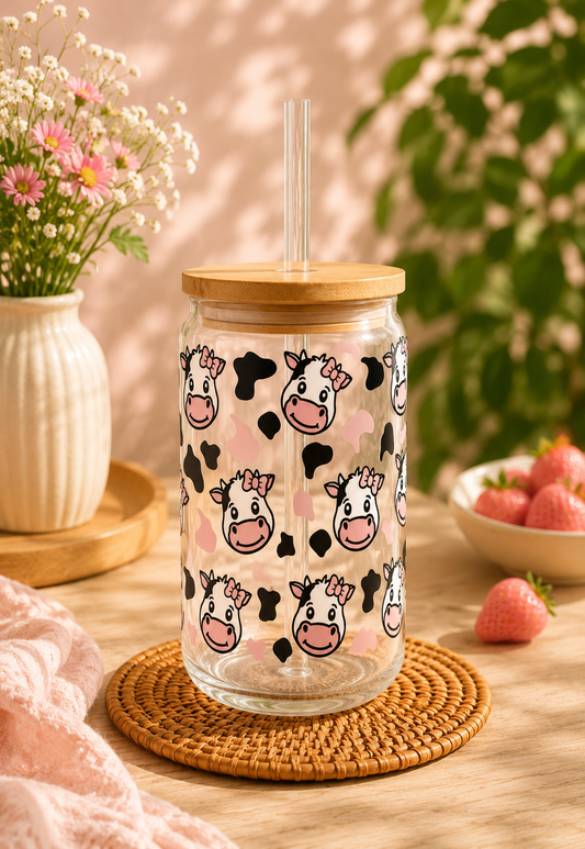 Verre tête de vache noeud rose