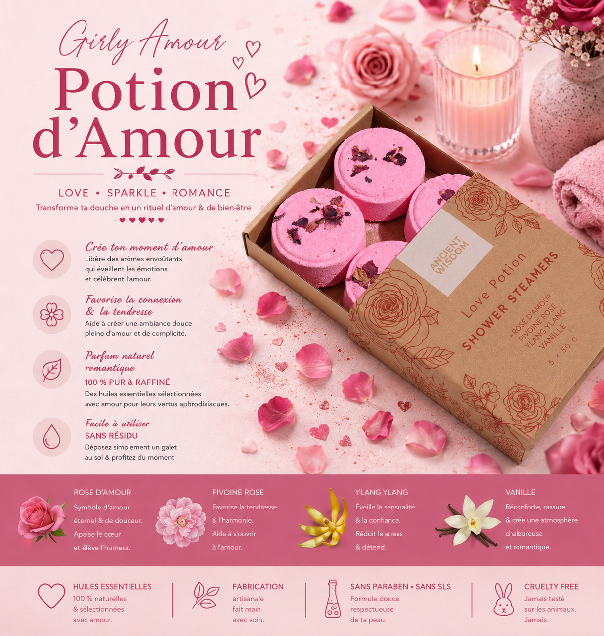 Galets de Douche Aromathérapie Potion d’Amour