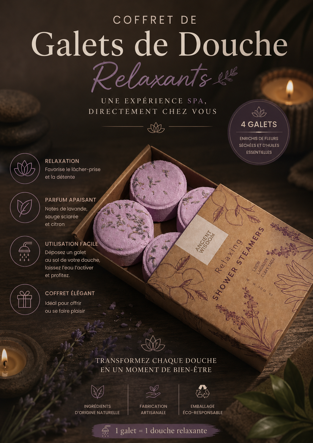 Coffret de Galets de Douche Relaxants – Ambiance Spa