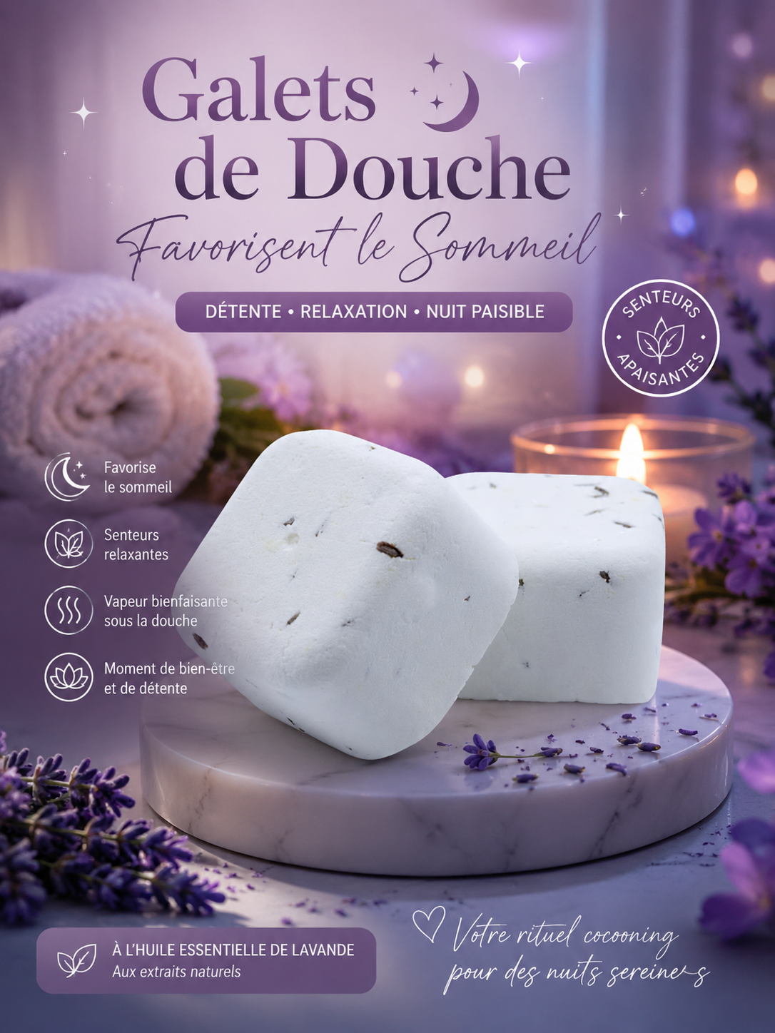 🌙 Galets de Douche – Sommeil 80 g