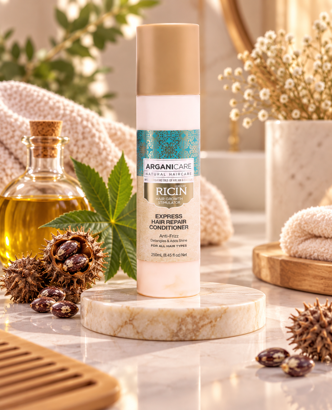 🌿 Spray Démêlant Réparateur au Ricin – Arganicare | 250 ml