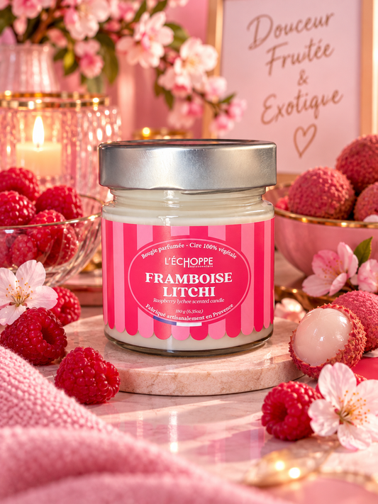 🍓 Bougie parfumée Framboise & Litchi – 180 g
