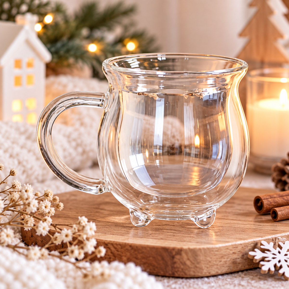 Mug chaudron en verre double paroi transparent