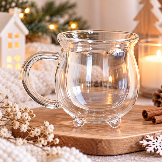 Mug chaudron en verre double paroi transparent