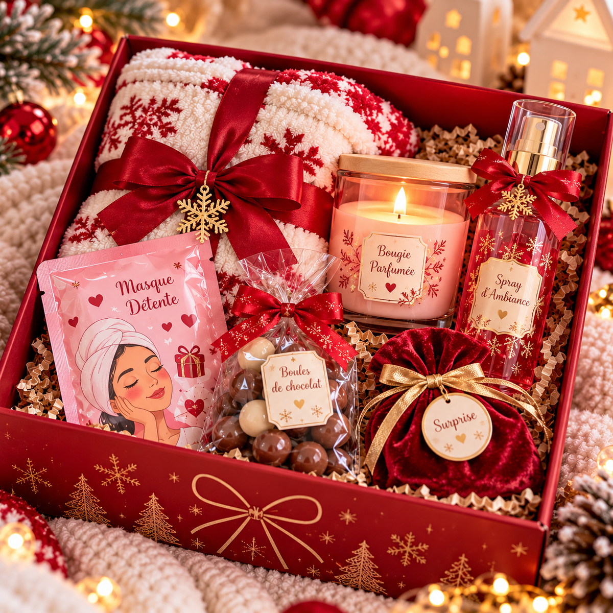 BOX COCOONING DE NOËL – BOUGIE & SPRAY D’AMBIANCE (2 choix )