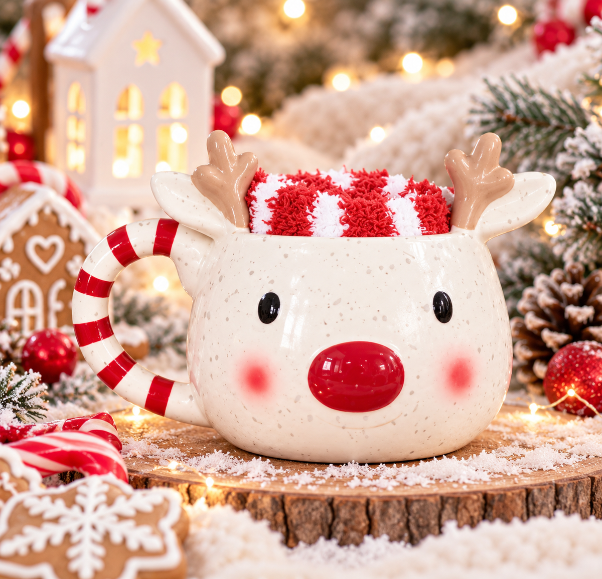 Ensemble mug chaussette Rudolf le renne