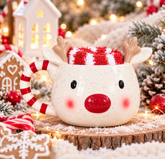 Ensemble mug chaussette Rudolf le renne